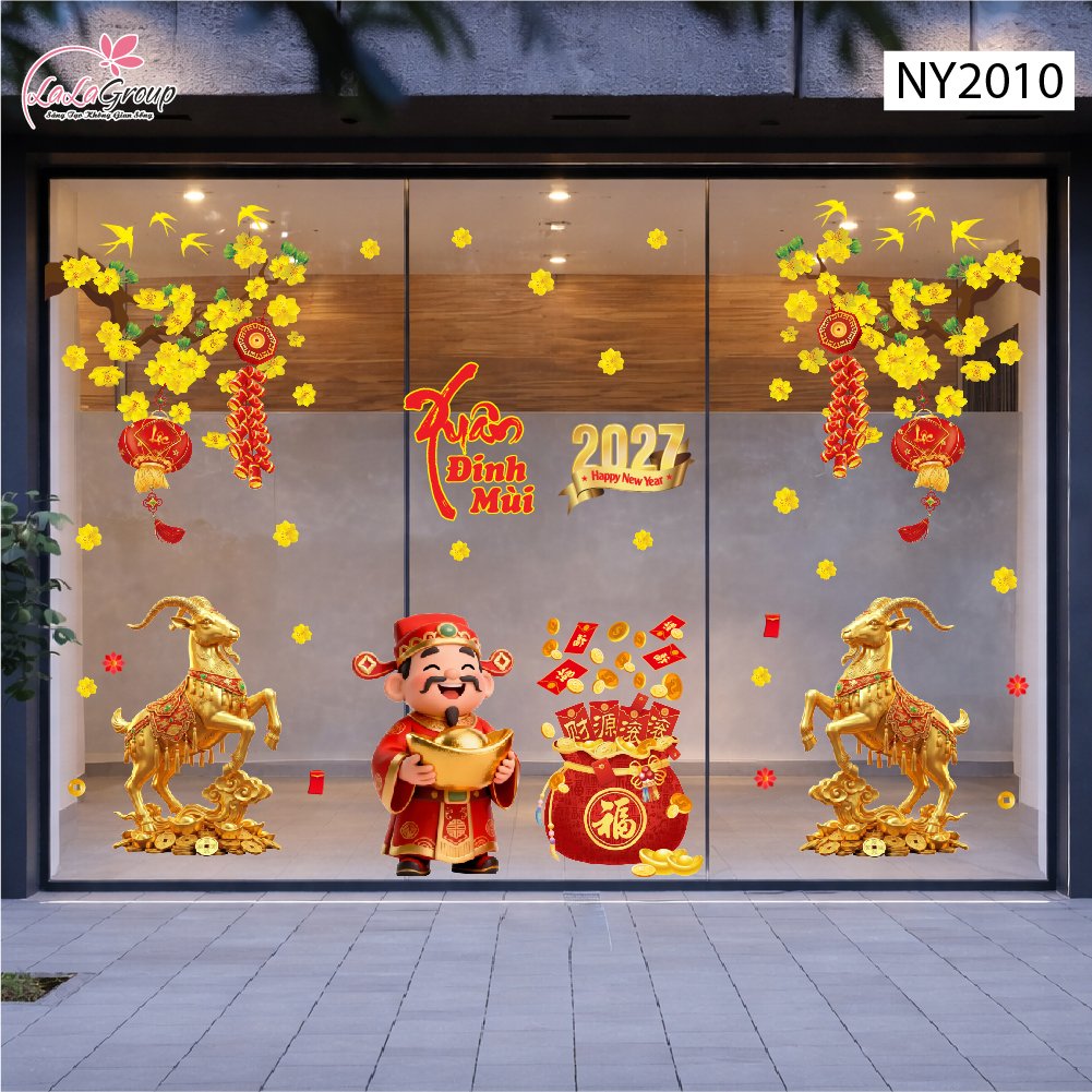 Combo Decal Trang Tr&iacute; Tết 2027 Xu&acirc;n Đinh M&ugrave;i Ph&uacute;c Lộc C&aacute;t Tường