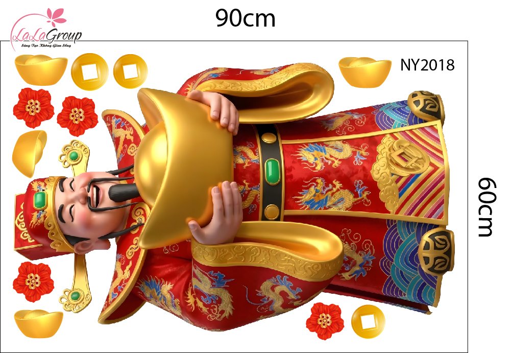Combo Decal Trang Tr&iacute; Tết Happy New Year Đinh M&ugrave;i Ph&uacute;c Lộc Thịnh Vượng