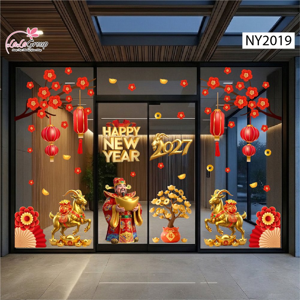 Combo Decal Trang Tr&iacute; Tết Happy New Year Đinh M&ugrave;i Ph&uacute;c Lộc Thịnh Vượng