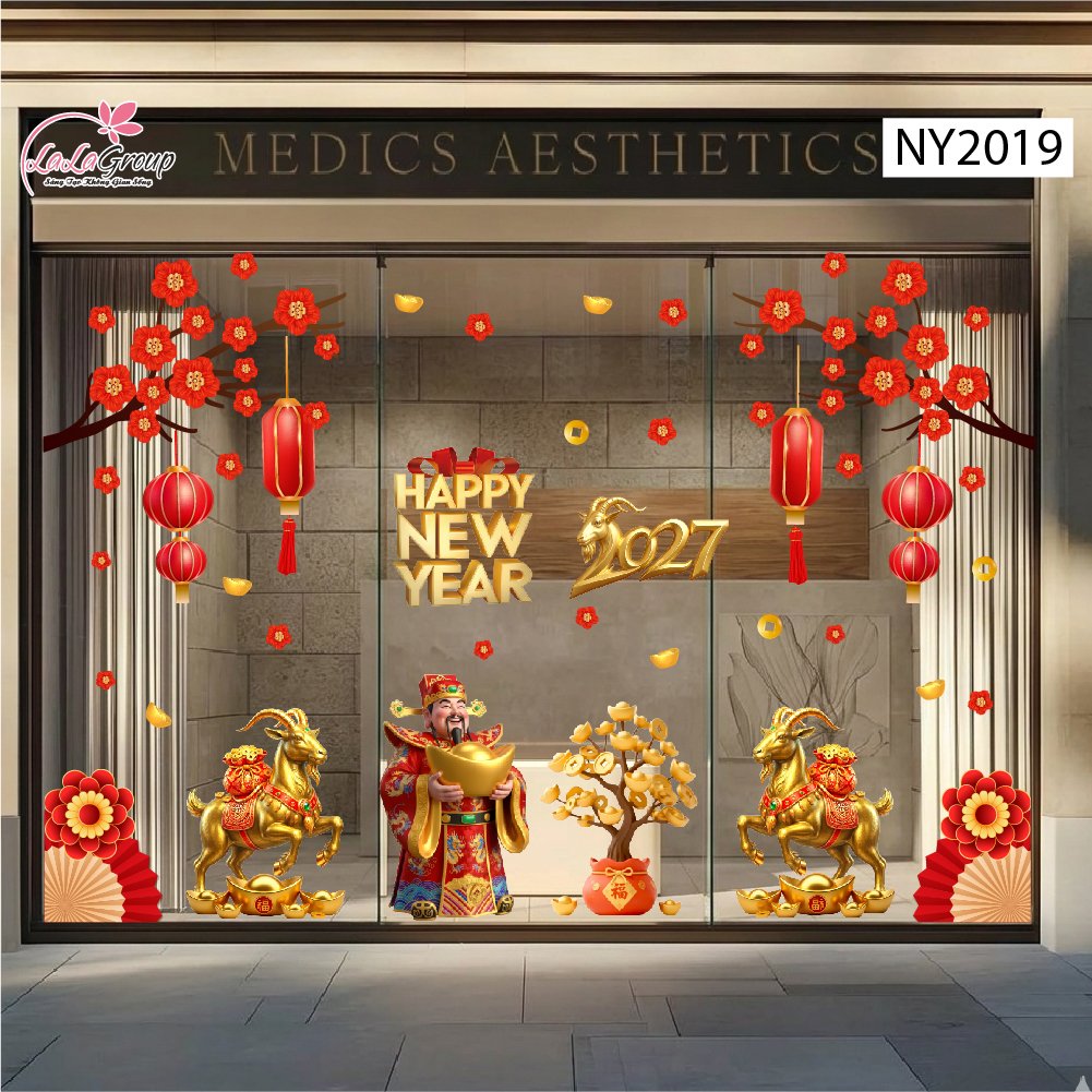 Combo Decal Trang Tr&iacute; Tết Happy New Year Đinh M&ugrave;i Ph&uacute;c Lộc Thịnh Vượng