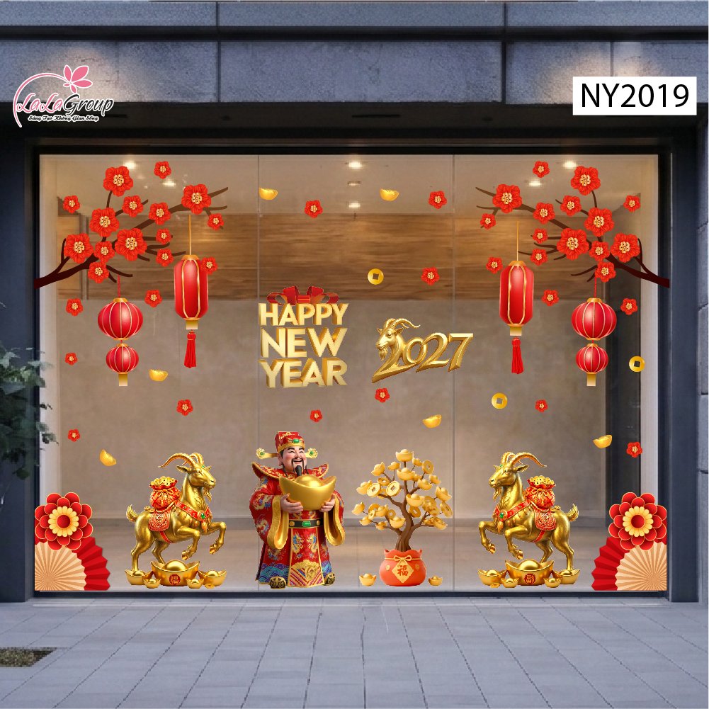 Combo Decal Trang Tr&iacute; Tết Happy New Year Đinh M&ugrave;i Ph&uacute;c Lộc Thịnh Vượng