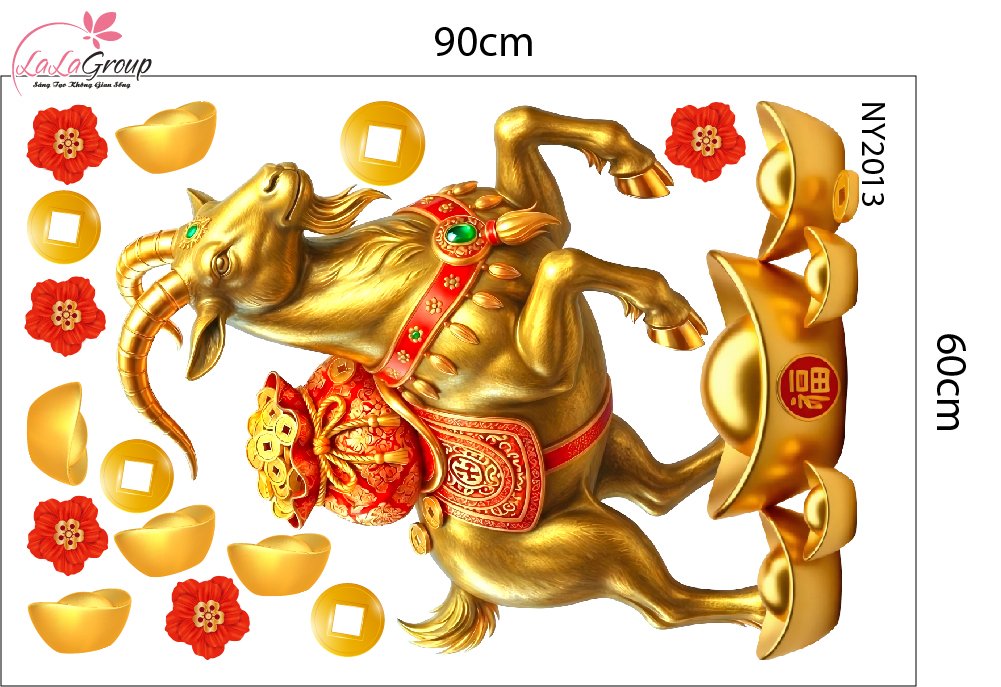 Combo Decal Trang Tr&iacute; Tết Happy New Year Đinh M&ugrave;i Ph&uacute;c Lộc Thịnh Vượng