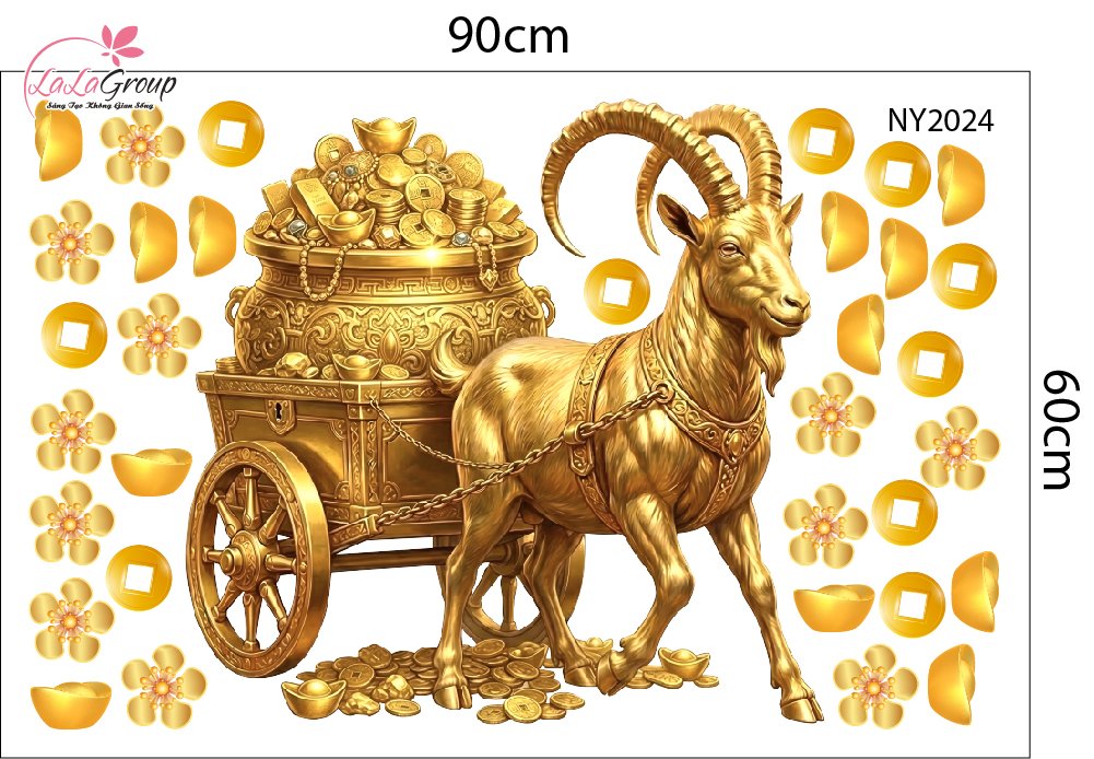 Combo Decal Trang Tr&iacute; Tết 2027 Happy New Year Kim M&ugrave;i Ph&uacute; Qu&yacute;