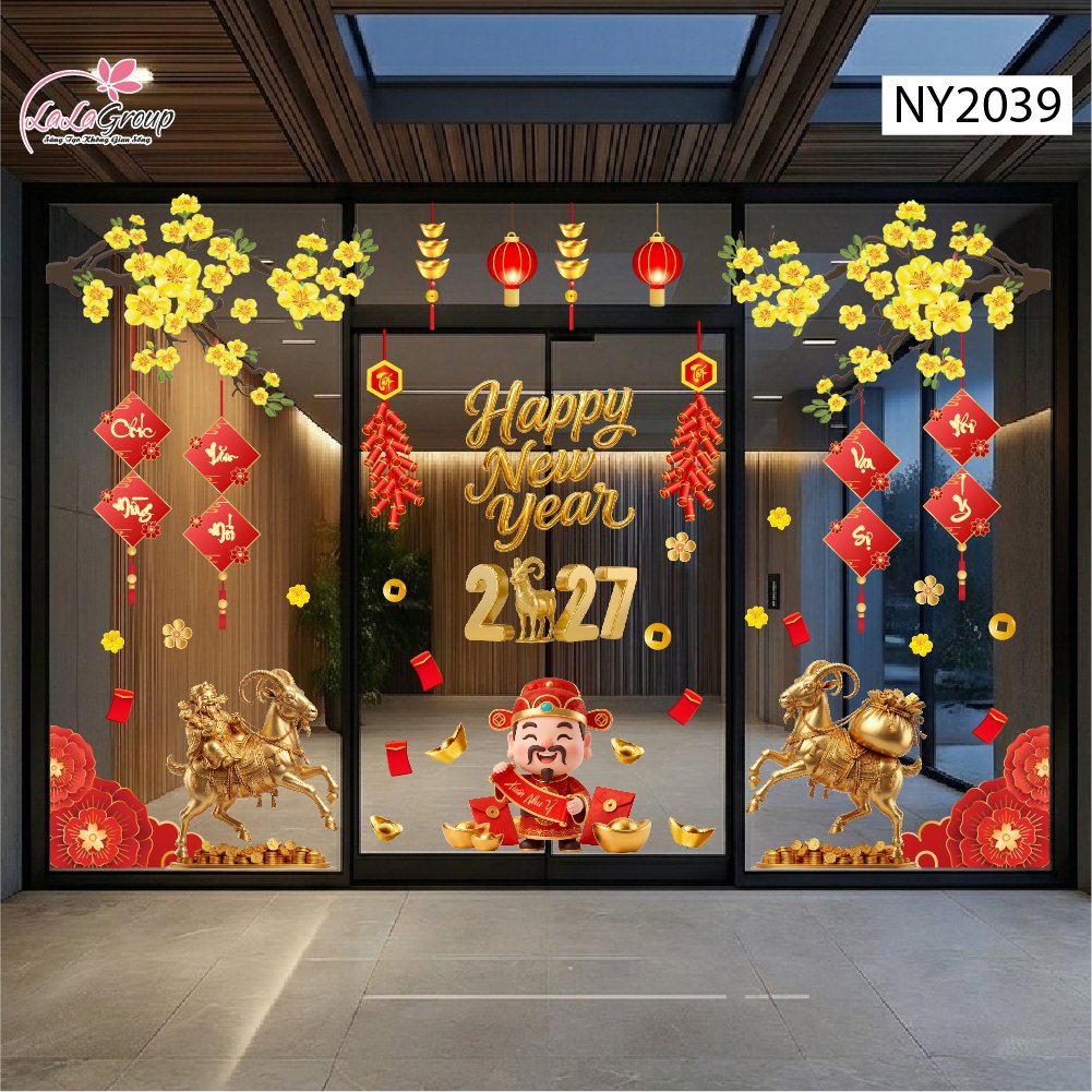 Combo Decal Trang Tr&iacute; Tết Kim M&ugrave;i V&agrave; Thần T&agrave;i Vui Xu&acirc;n 2027