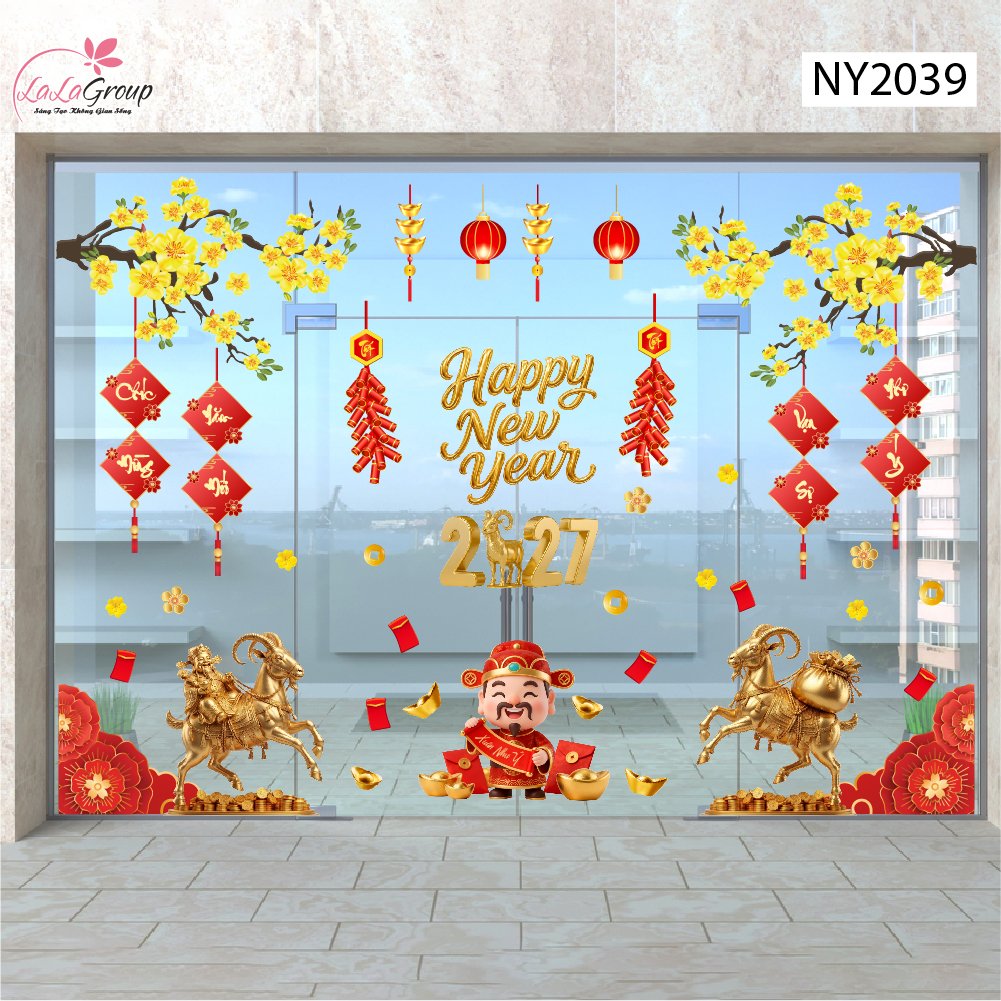 Combo Decal Trang Tr&iacute; Tết Kim M&ugrave;i V&agrave; Thần T&agrave;i Vui Xu&acirc;n 2027