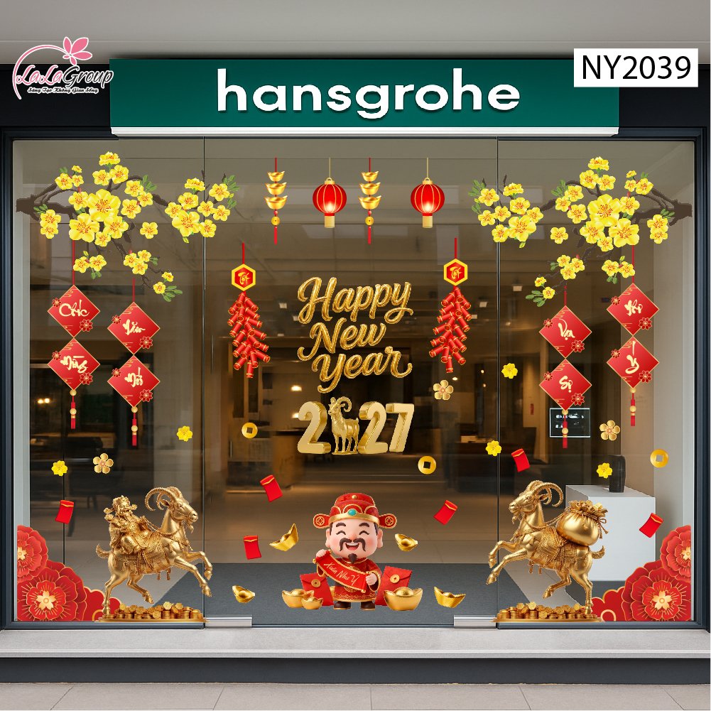 Combo Decal Trang Tr&iacute; Tết Kim M&ugrave;i V&agrave; Thần T&agrave;i Vui Xu&acirc;n 2027