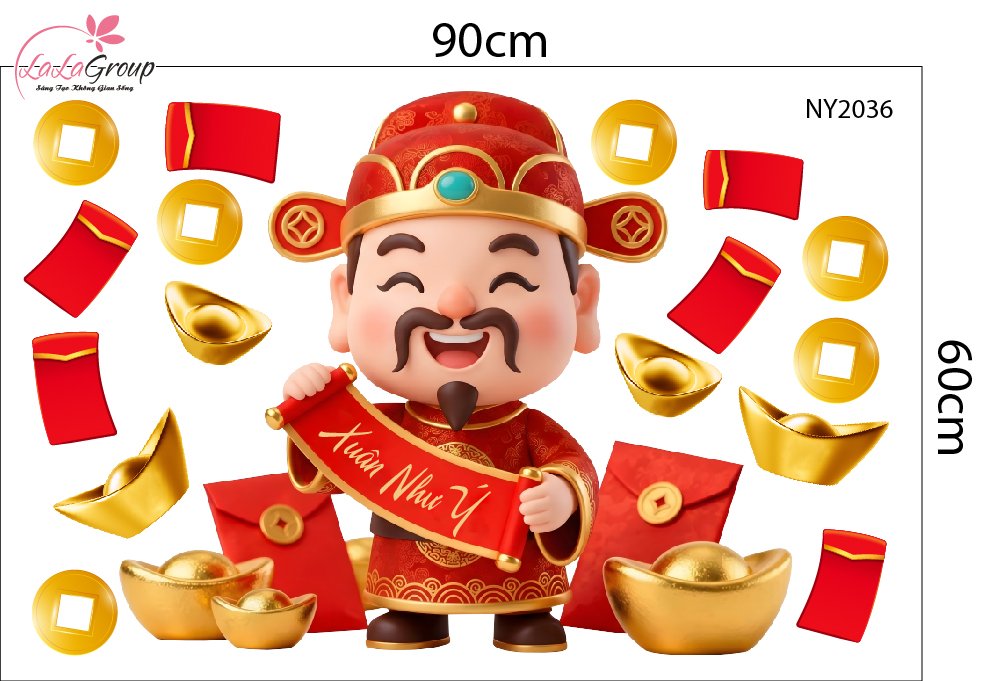 Combo Decal Trang Tr&iacute; Tết Kim M&ugrave;i V&agrave; Thần T&agrave;i Vui Xu&acirc;n 2027