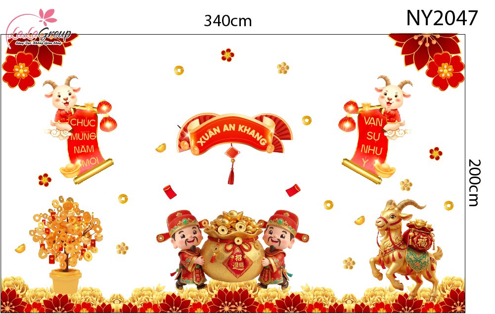 Combo Decal Trang Tr&iacute; Tết Xu&acirc;n An Khang Kim M&ugrave;i T&agrave;i Lộc 2027