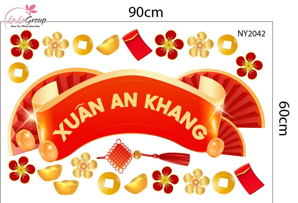 Combo Decal Trang Tr&iacute; Tết Xu&acirc;n An Khang Kim M&ugrave;i T&agrave;i Lộc 2027