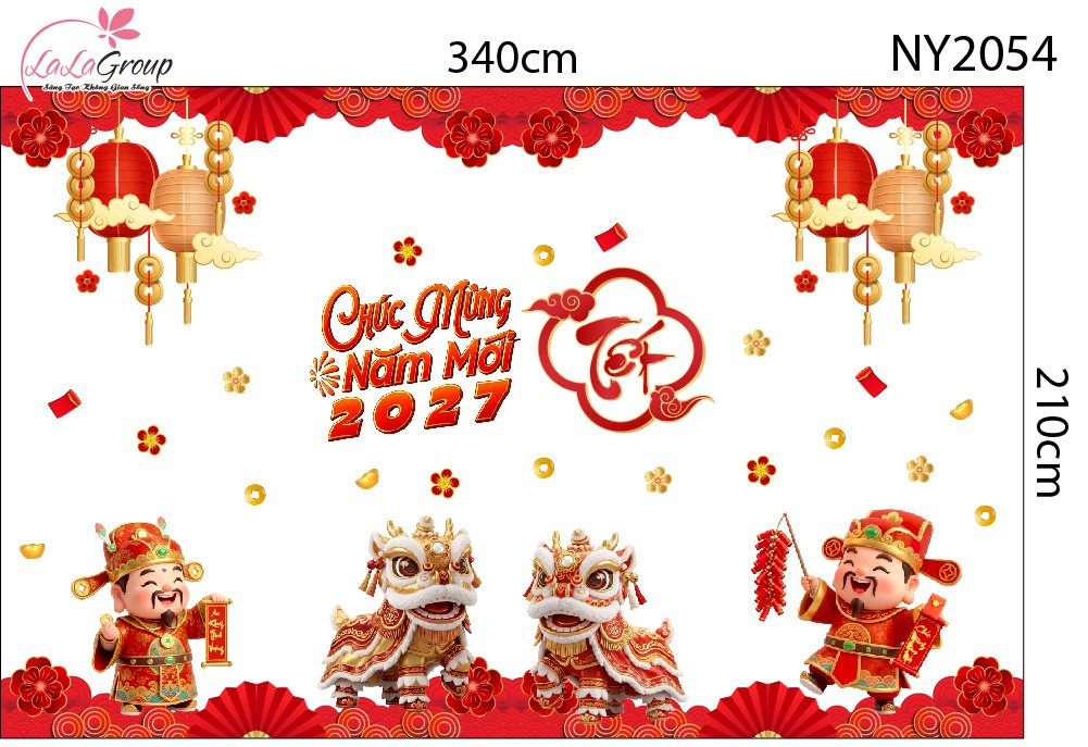 Combo Decal Trang Tr&iacute; Tết 2027 L&acirc;n Sư Rộn R&agrave;ng Đ&oacute;n Xu&acirc;n