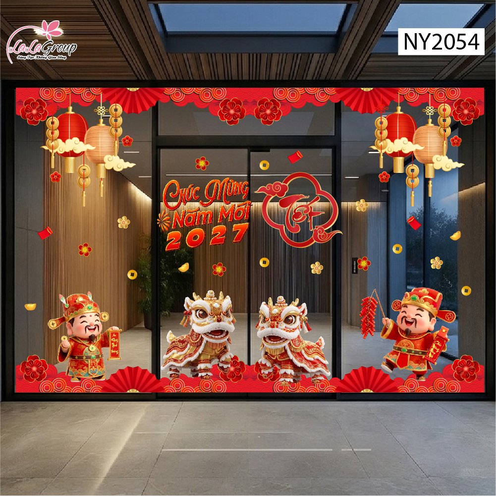 Combo Decal Trang Tr&iacute; Tết 2027 L&acirc;n Sư Rộn R&agrave;ng Đ&oacute;n Xu&acirc;n