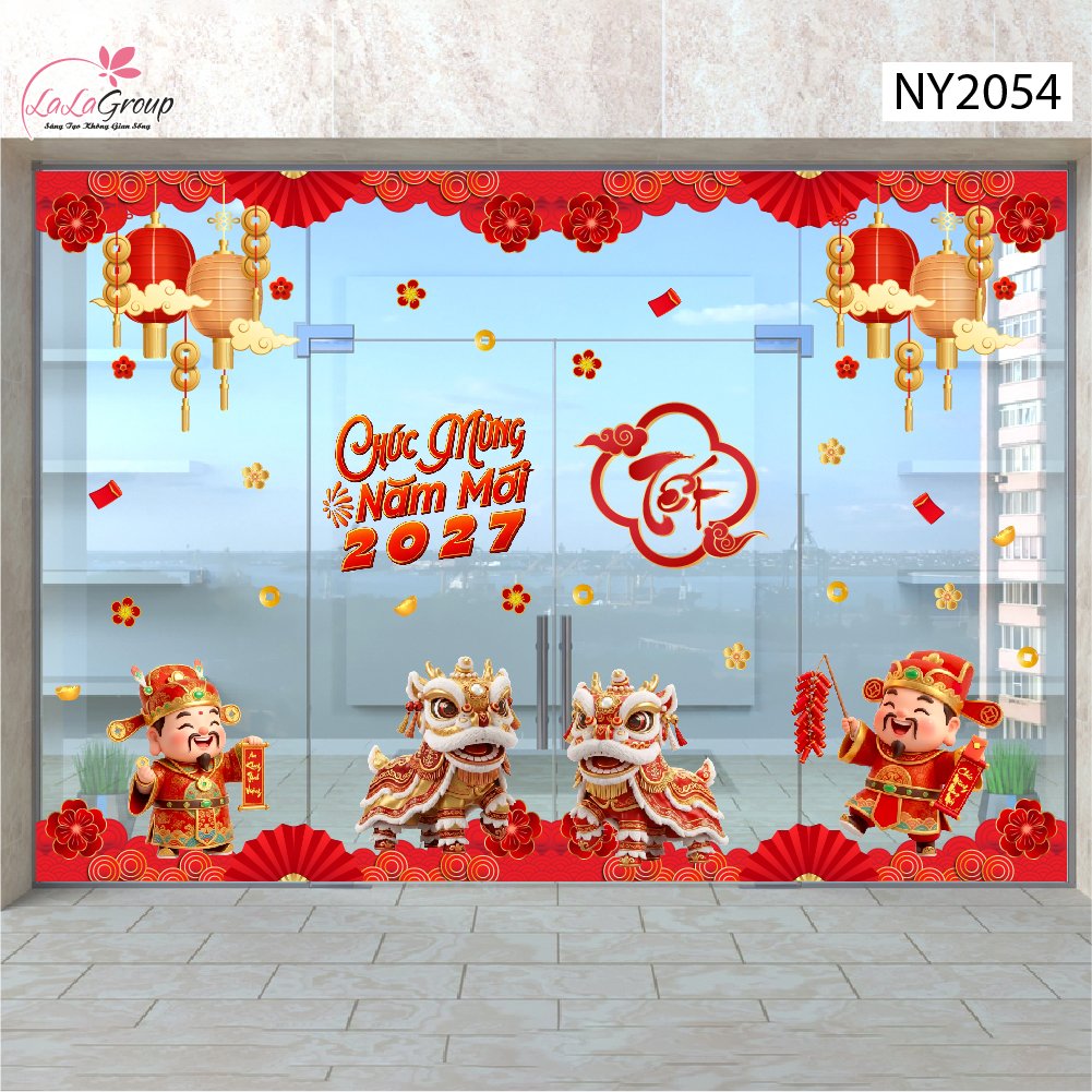 Combo Decal Trang Tr&iacute; Tết 2027 L&acirc;n Sư Rộn R&agrave;ng Đ&oacute;n Xu&acirc;n