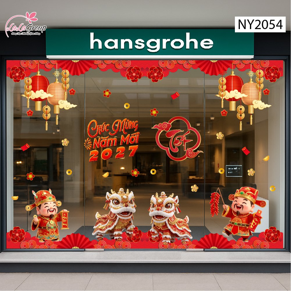 Combo Decal Trang Tr&iacute; Tết 2027 L&acirc;n Sư Rộn R&agrave;ng Đ&oacute;n Xu&acirc;n