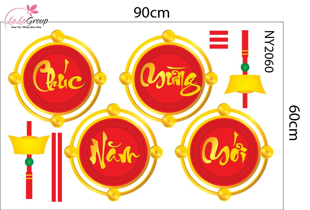 Combo Decal Trang Tr&iacute; Tết 2027 Đinh M&ugrave;i Ph&uacute;c Lộc T&agrave;i Vượng