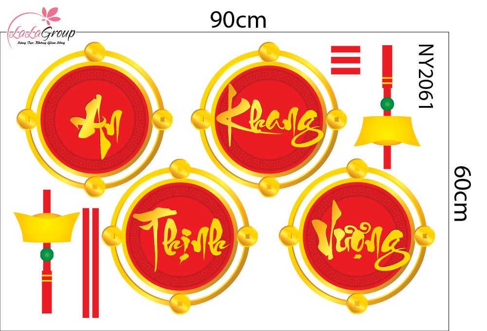 Combo Decal Trang Tr&iacute; Tết 2027 Đinh M&ugrave;i Ph&uacute;c Lộc T&agrave;i Vượng