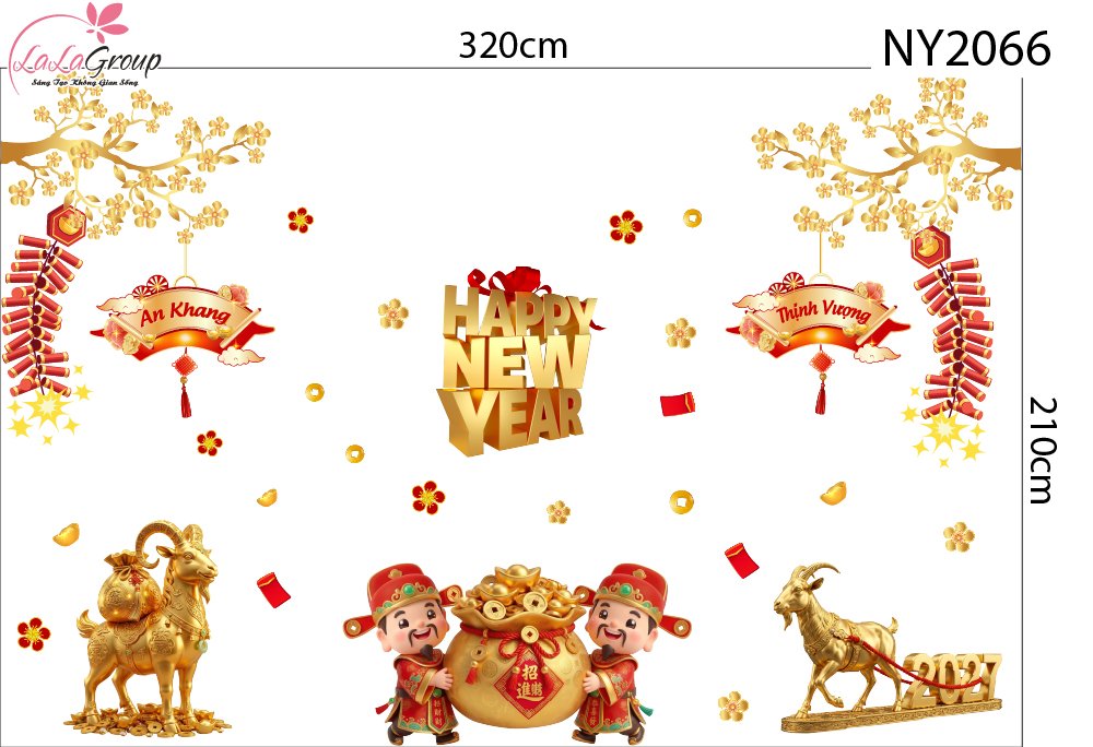 Combo Decal Trang Tr&iacute; Tết Đinh M&ugrave;i Song D&ecirc; Chi&ecirc;u T&agrave;i 2027