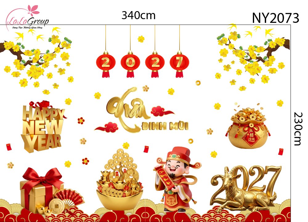 Combo Decal Trang Tr&iacute; Tết Thần T&agrave;i Vui Xu&acirc;n Rước Lộc 2027
