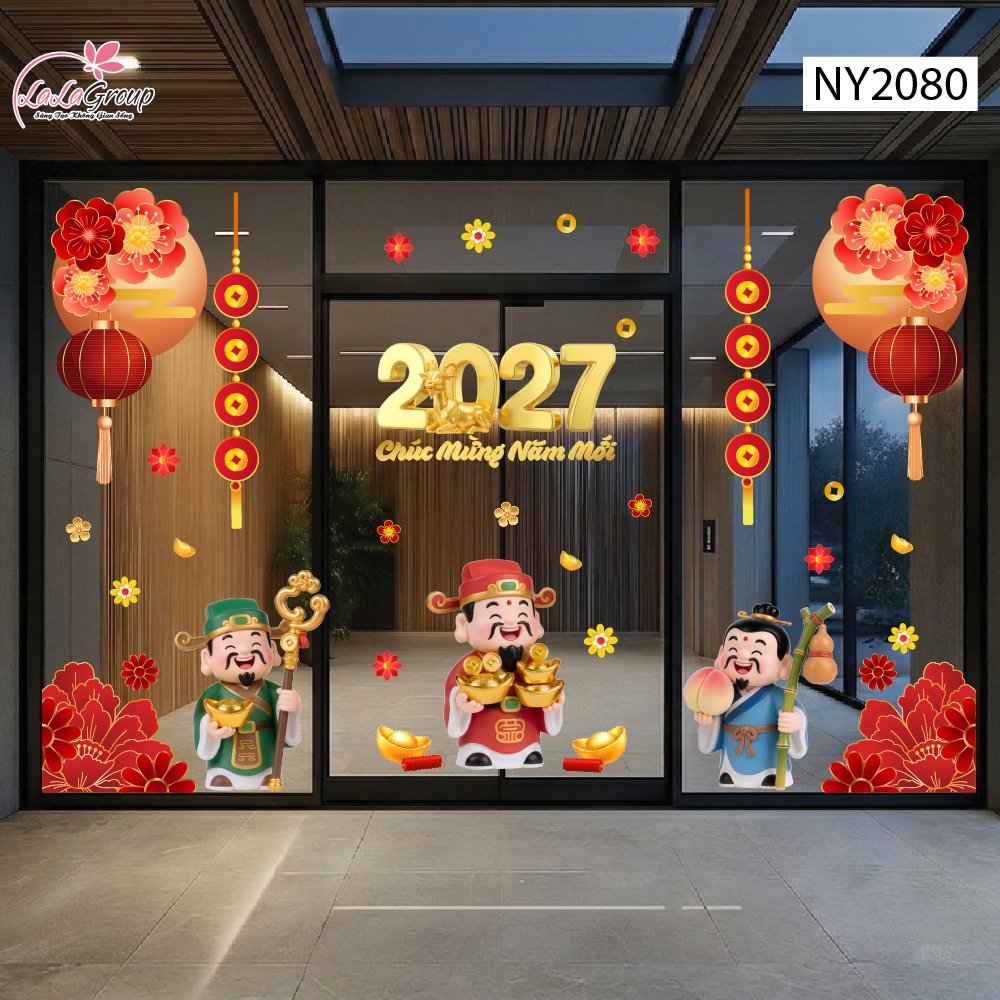 Combo Decal Trang Tr&iacute; Tết Tam Ph&uacute;c Thần T&agrave;i Đ&oacute;n Xu&acirc;n 2027