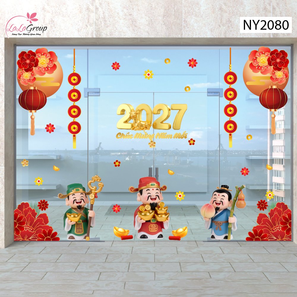 Combo Decal Trang Tr&iacute; Tết Tam Ph&uacute;c Thần T&agrave;i Đ&oacute;n Xu&acirc;n 2027