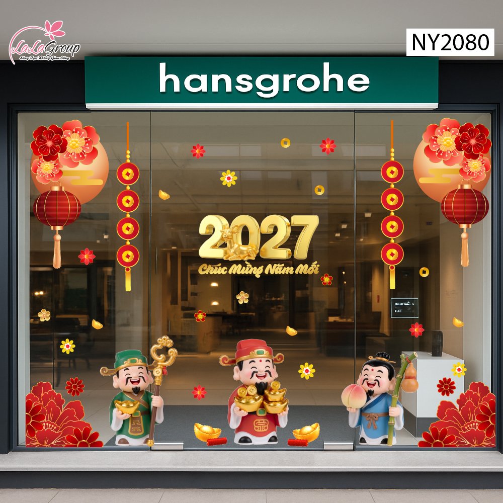 Combo Decal Trang Tr&iacute; Tết Tam Ph&uacute;c Thần T&agrave;i Đ&oacute;n Xu&acirc;n 2027