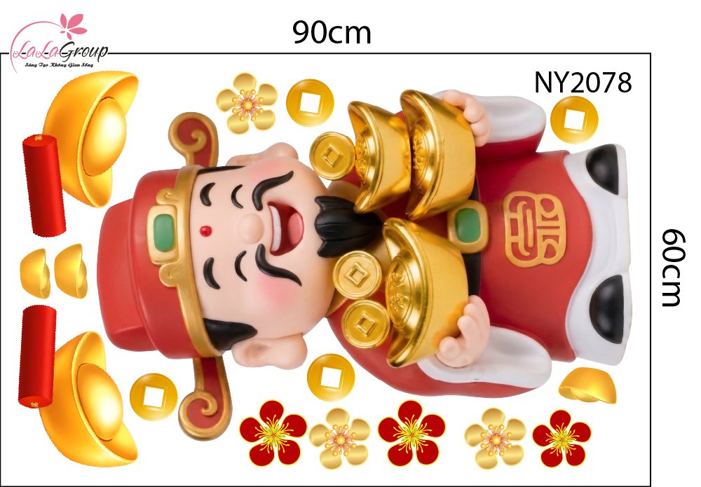 Decal Trang Tr&iacute; Tết Thần T&agrave;i Đ&oacute;n T&agrave;i Lộc Đầy Tay