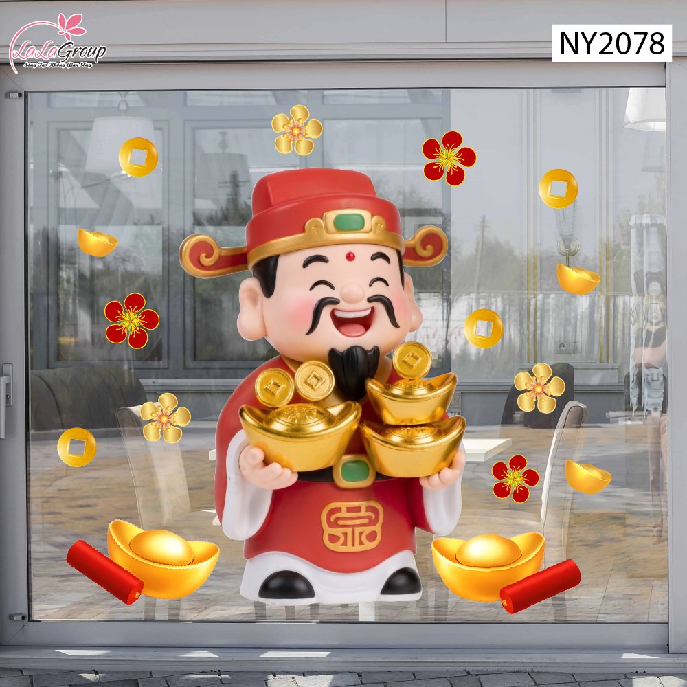 Decal Trang Tr&iacute; Tết Thần T&agrave;i Đ&oacute;n T&agrave;i Lộc Đầy Tay