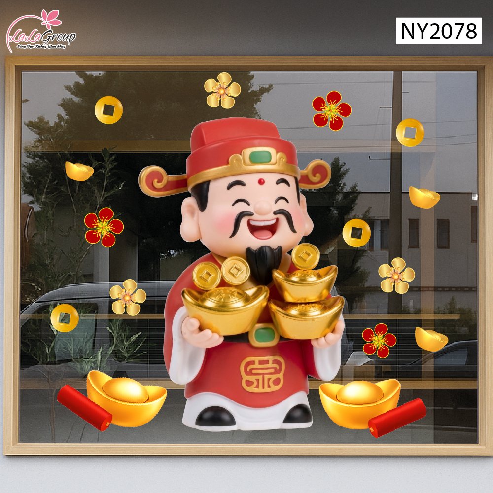 Decal Trang Tr&iacute; Tết Thần T&agrave;i Đ&oacute;n T&agrave;i Lộc Đầy Tay