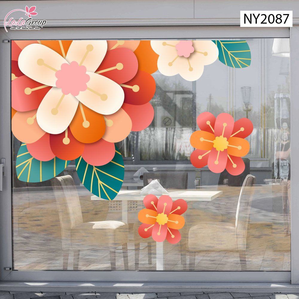 Decal Trang Tr&iacute; Tết Viền G&oacute;c K&iacute;nh Hoa Khai Ph&uacute; Qu&yacute;