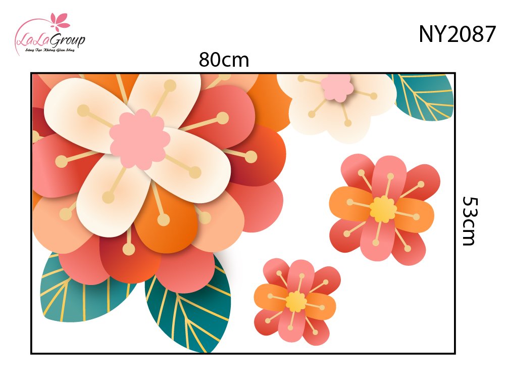 Decal Trang Tr&iacute; Tết Viền G&oacute;c K&iacute;nh Hoa Khai Ph&uacute; Qu&yacute;