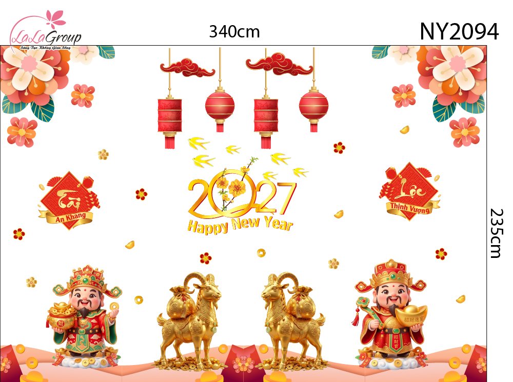 Combo Decal Trang Tr&iacute; Tết Song M&ugrave;i Kim T&agrave;i V&agrave; Thần T&agrave;i Đ&oacute;n Xu&acirc;n 2027