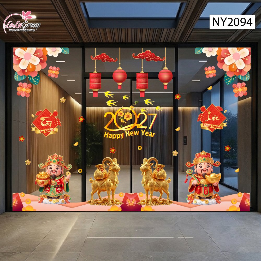 Combo Decal Trang Tr&iacute; Tết Song M&ugrave;i Kim T&agrave;i V&agrave; Thần T&agrave;i Đ&oacute;n Xu&acirc;n 2027