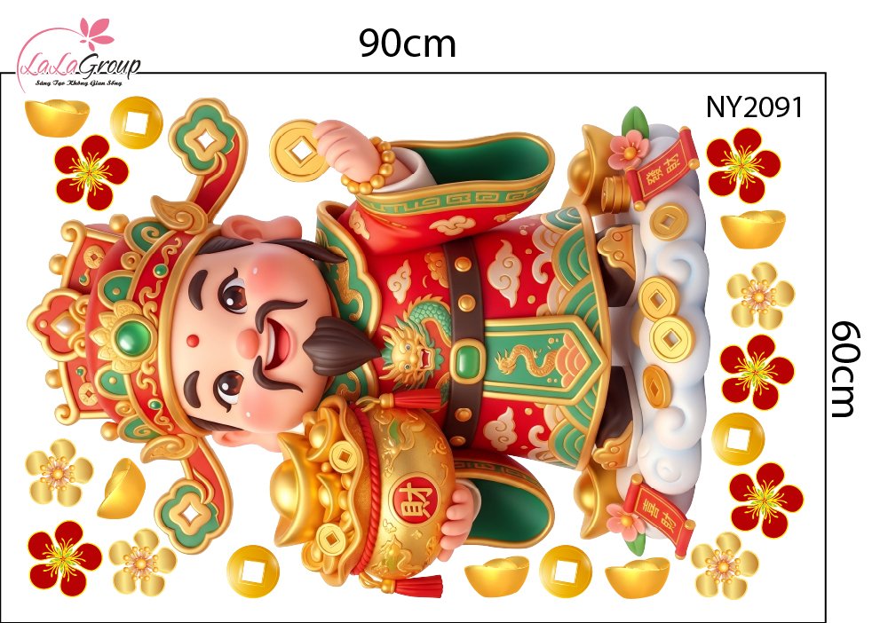 Combo Decal Trang Tr&iacute; Tết Song M&ugrave;i Kim T&agrave;i V&agrave; Thần T&agrave;i Đ&oacute;n Xu&acirc;n 2027