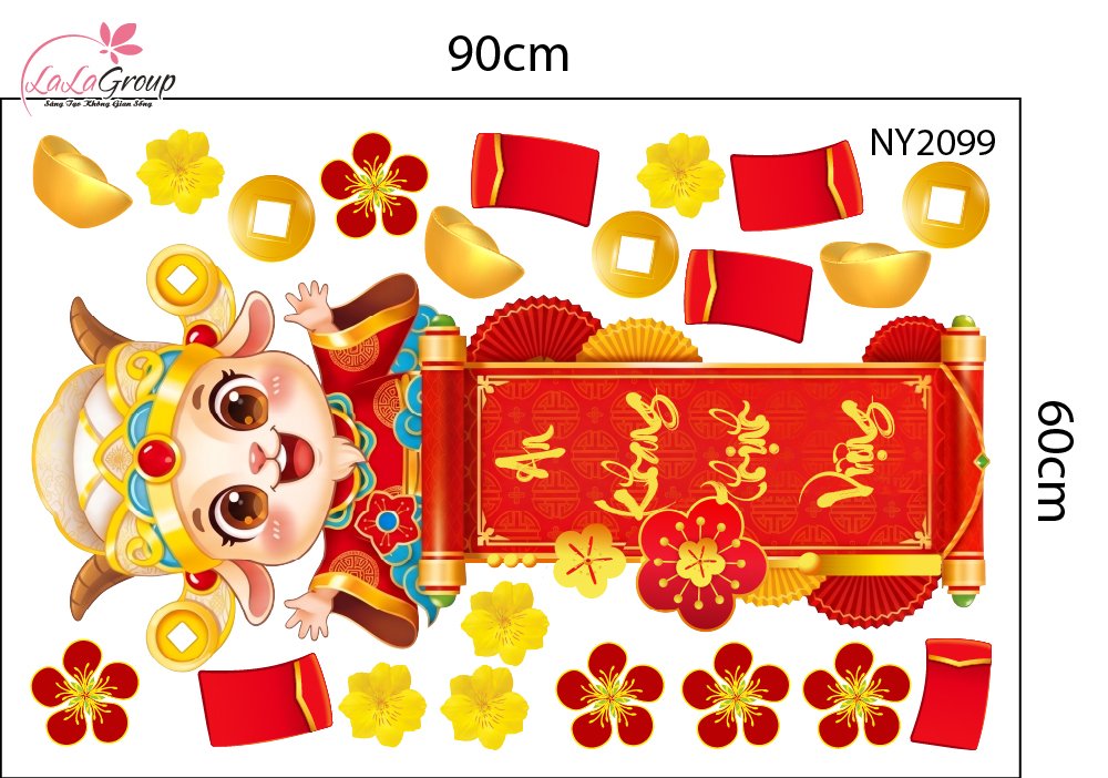 Combo Decal Trang Tr&iacute; Tết 2027 Hai B&eacute; Vui Xu&acirc;n Ch&uacute;c Tết Ph&uacute;c Lộc Tr&agrave;n Đầy
