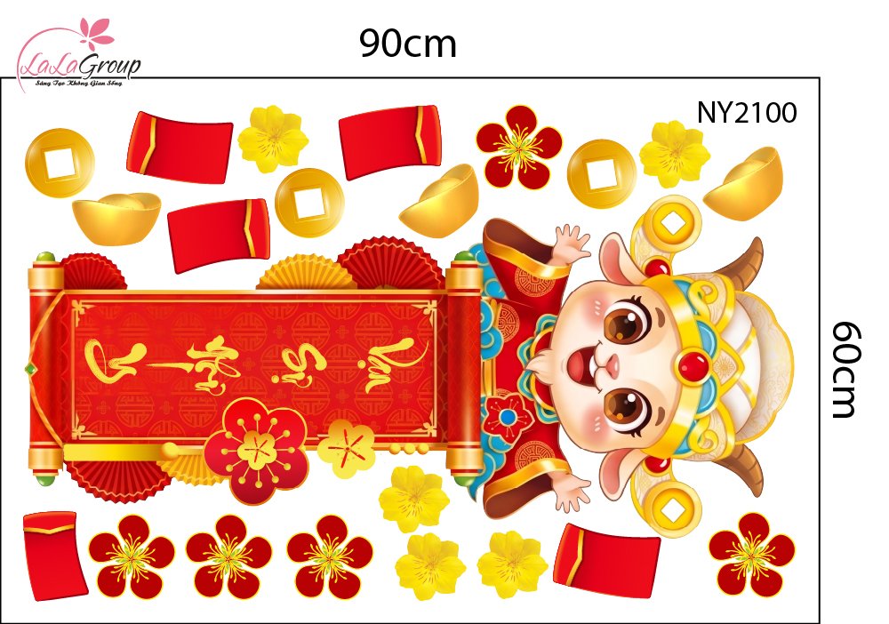 Combo Decal Trang Tr&iacute; Tết 2027 Hai B&eacute; Vui Xu&acirc;n Ch&uacute;c Tết Ph&uacute;c Lộc Tr&agrave;n Đầy
