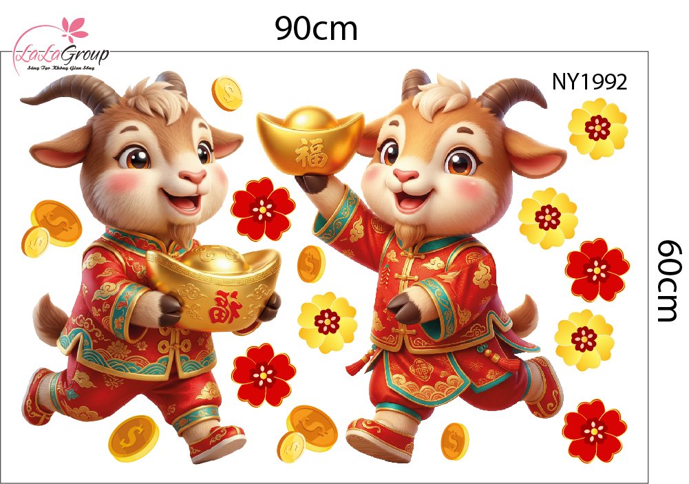 Combo Decal Trang Tr&iacute; Tết Kim M&ugrave;i Rước T&agrave;i Lộc Đ&oacute;n Xu&acirc;n 2027