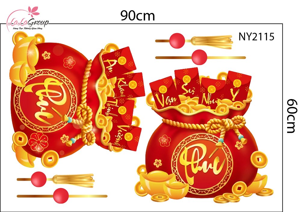 Combo Decal Trang Tr&iacute; Tết T&uacute;i Ph&uacute;c Chi&ecirc;u T&agrave;i V&agrave; Kim M&ugrave;i Ph&uacute; Qu&yacute;