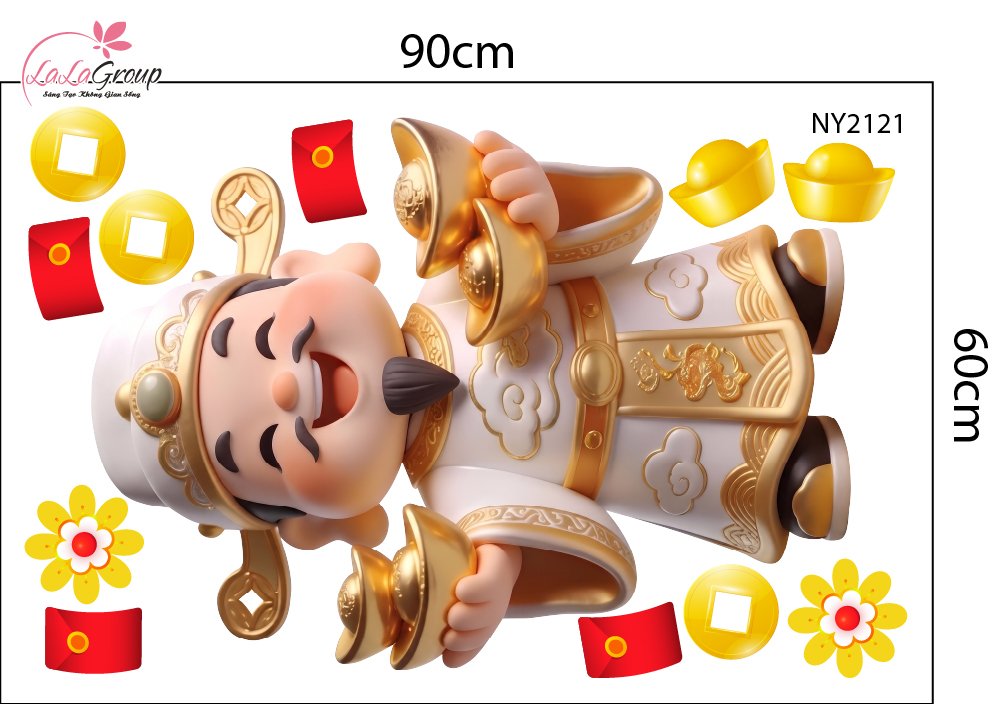 Combo Decal Trang Tr&iacute; Tết 2027  Kim M&ugrave;i Ho&agrave;ng Kim V&agrave; Thần T&agrave;i An Khang