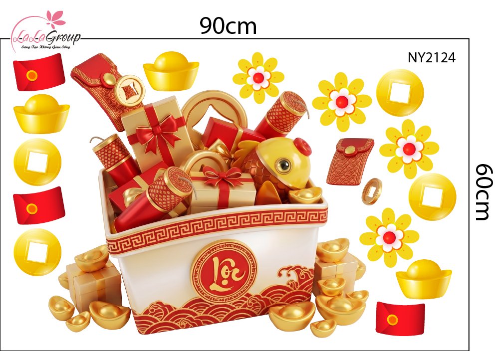 Combo Decal Trang Tr&iacute; Tết 2027  Kim M&ugrave;i Ho&agrave;ng Kim V&agrave; Thần T&agrave;i An Khang