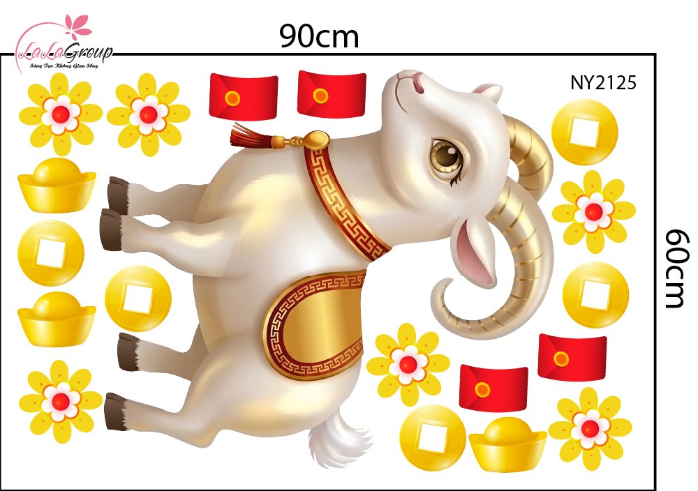 Combo Decal Trang Tr&iacute; Tết 2027  Kim M&ugrave;i Ho&agrave;ng Kim V&agrave; Thần T&agrave;i An Khang