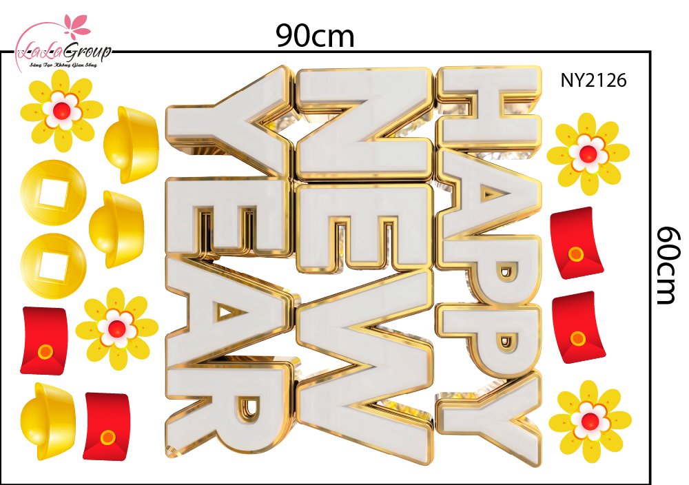 Combo Decal Trang Tr&iacute; Tết 2027  Kim M&ugrave;i Ho&agrave;ng Kim V&agrave; Thần T&agrave;i An Khang