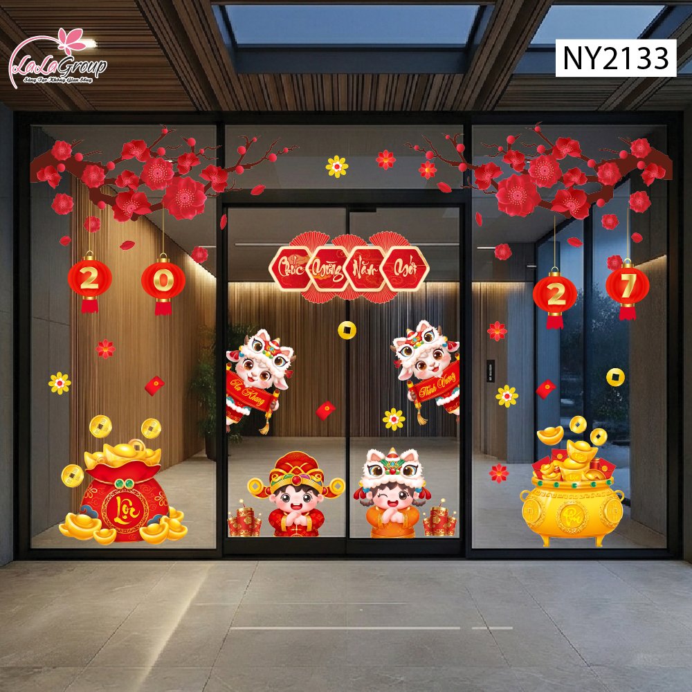 Combo Decal Trang Tr&iacute; Tết 2027 Song L&acirc;n Ph&uacute;c Lộc V&agrave; Hai B&eacute; Vui Xu&acirc;n