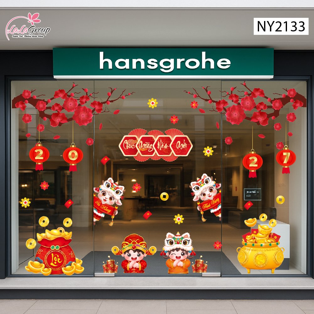 Combo Decal Trang Tr&iacute; Tết 2027 Song L&acirc;n Ph&uacute;c Lộc V&agrave; Hai B&eacute; Vui Xu&acirc;n