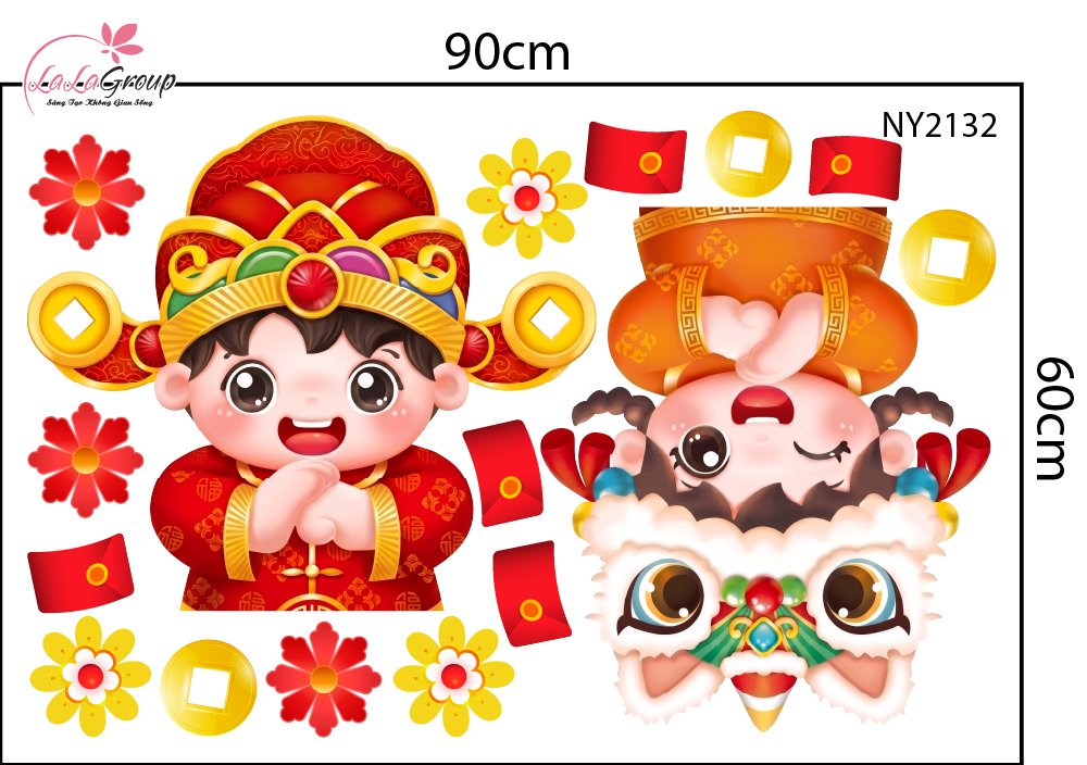 Combo Decal Trang Tr&iacute; Tết 2027 Song L&acirc;n Ph&uacute;c Lộc V&agrave; Hai B&eacute; Vui Xu&acirc;n