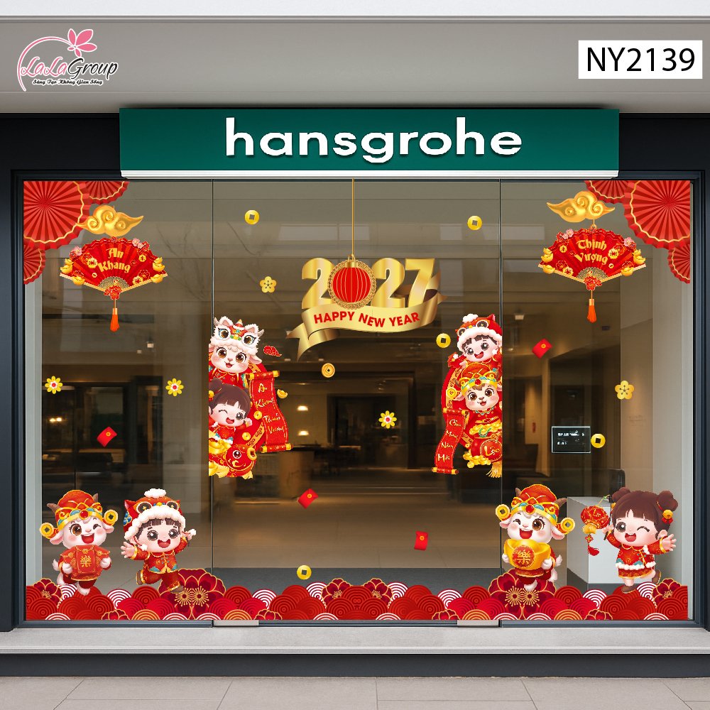 Combo Decal Trang Tr&iacute; Tết 2027 Song M&ugrave;i V&agrave; C&aacute;c Bạn Vui M&uacute;a L&acirc;n Đ&oacute;n Xu&acirc;n