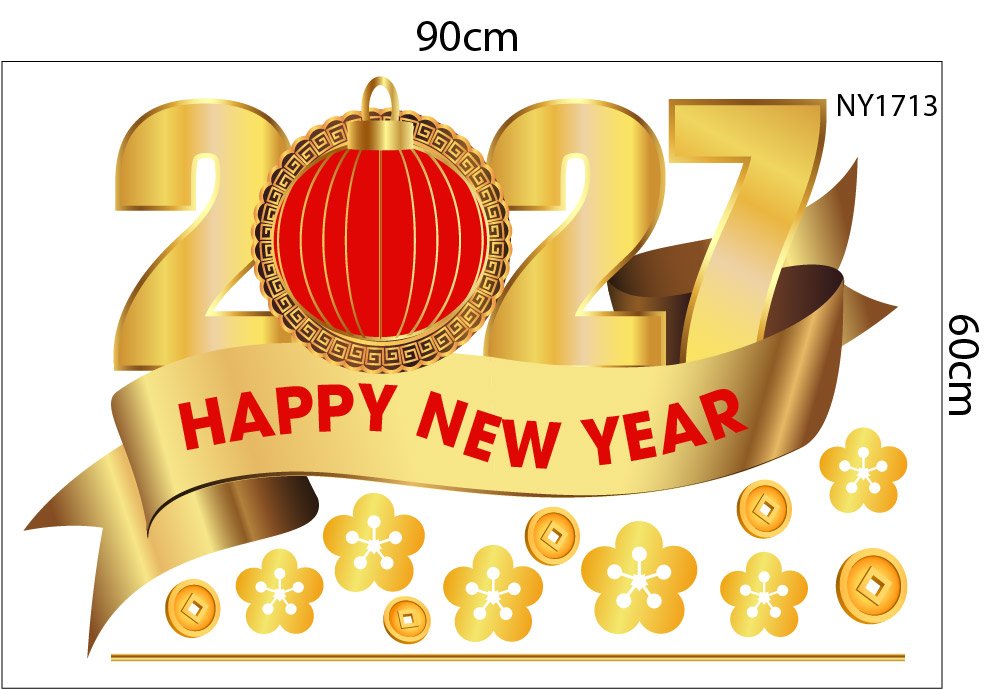 Combo Decal Trang Tr&iacute; Tết 2027 Song M&ugrave;i V&agrave; C&aacute;c Bạn Vui M&uacute;a L&acirc;n Đ&oacute;n Xu&acirc;n