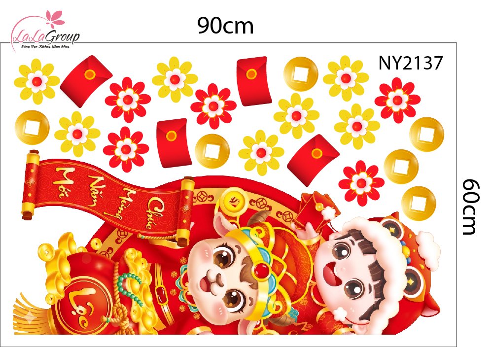 Combo Decal Trang Tr&iacute; Tết 2027 Song M&ugrave;i V&agrave; C&aacute;c Bạn Vui M&uacute;a L&acirc;n Đ&oacute;n Xu&acirc;n