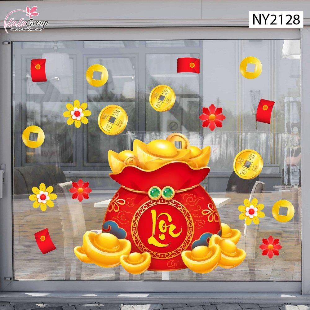 Decal Trang Tr&iacute; Tết T&uacute;i Tiền V&agrave;ng Chữ Lộc