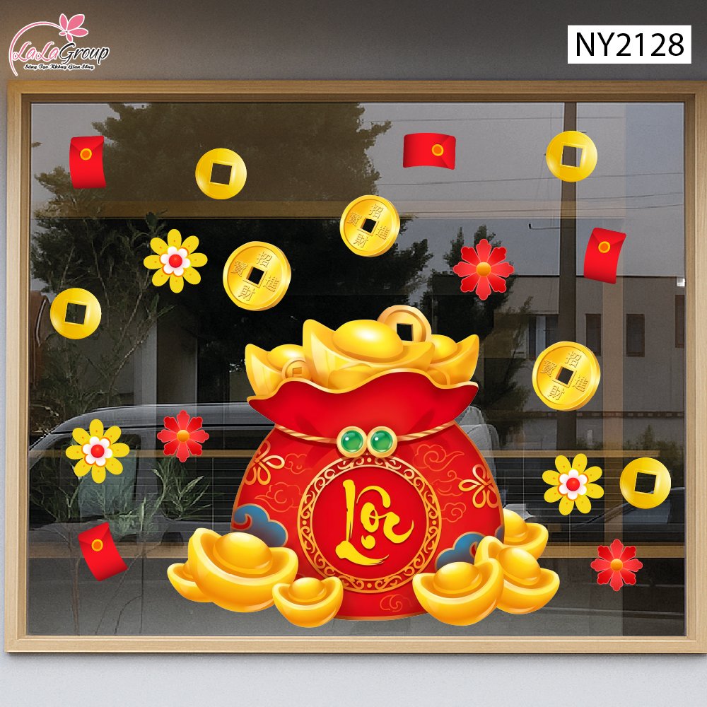 Decal Trang Tr&iacute; Tết T&uacute;i Tiền V&agrave;ng Chữ Lộc