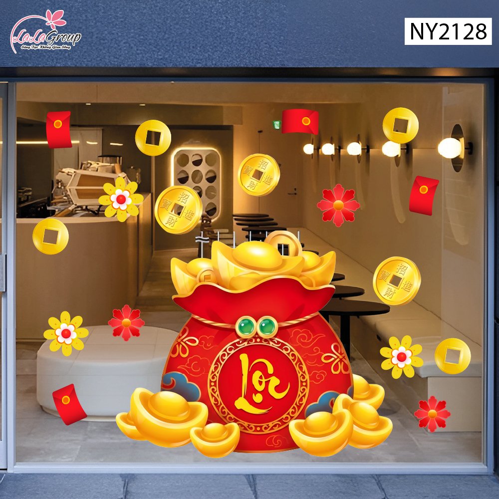 Decal Trang Tr&iacute; Tết T&uacute;i Tiền V&agrave;ng Chữ Lộc