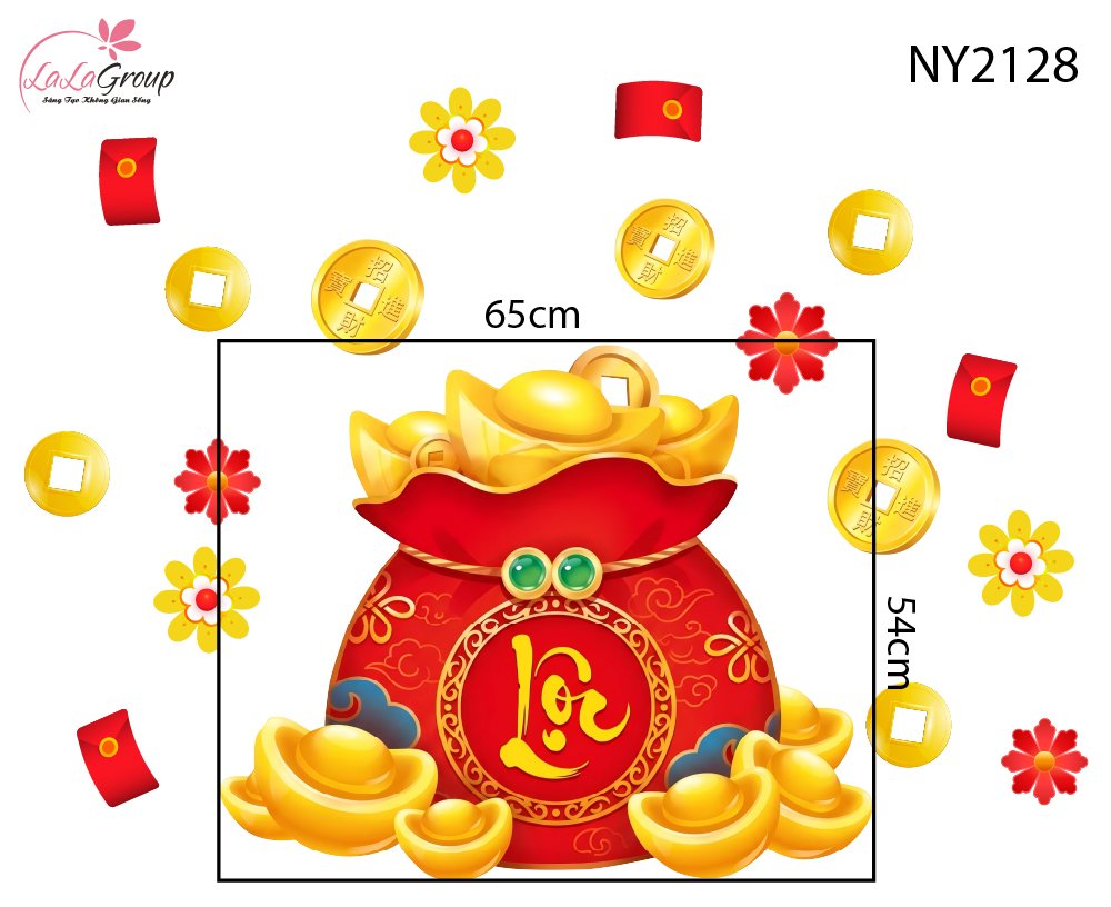 Decal Trang Tr&iacute; Tết T&uacute;i Tiền V&agrave;ng Chữ Lộc